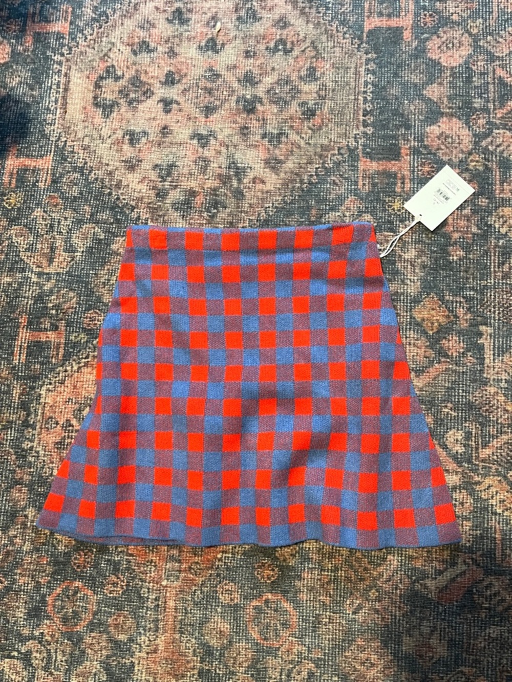 Women's A-Line Checkered Skirt in Red and Blue